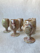 Set of Six Vintage Onyx Wine Goblets (Green)