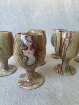 Set of Six Vintage Onyx Wine Goblets (Green)