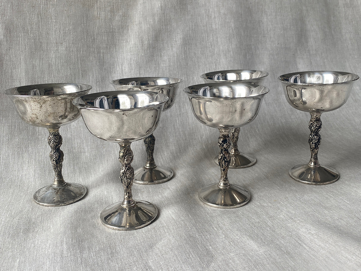 Set of Six Silver-Plated Vintage Coupes